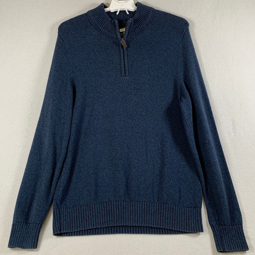 Eddie Bauer Men's Long Sleeve Quarter Zip Pullover Sweater 100% Cotton Blue‎ TXL